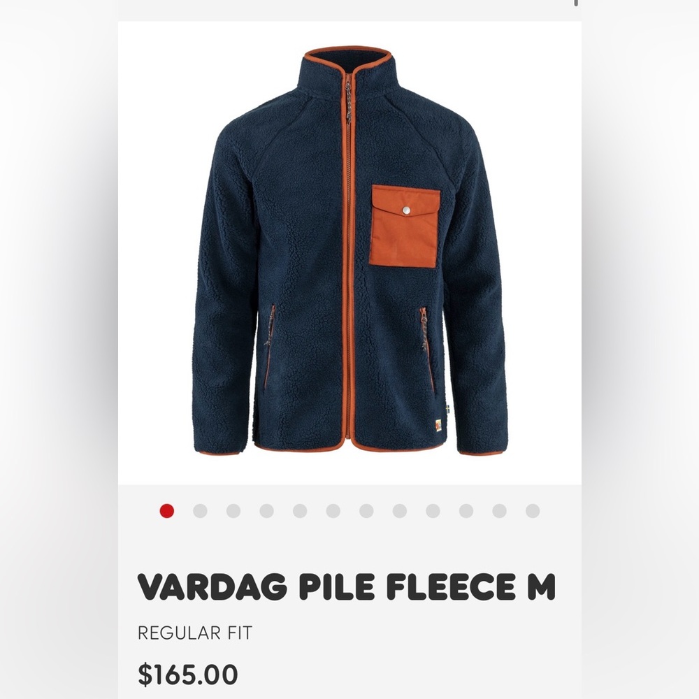 Fjallraven Vardag Pile Fleece Jacket in Navy with Rust Trim